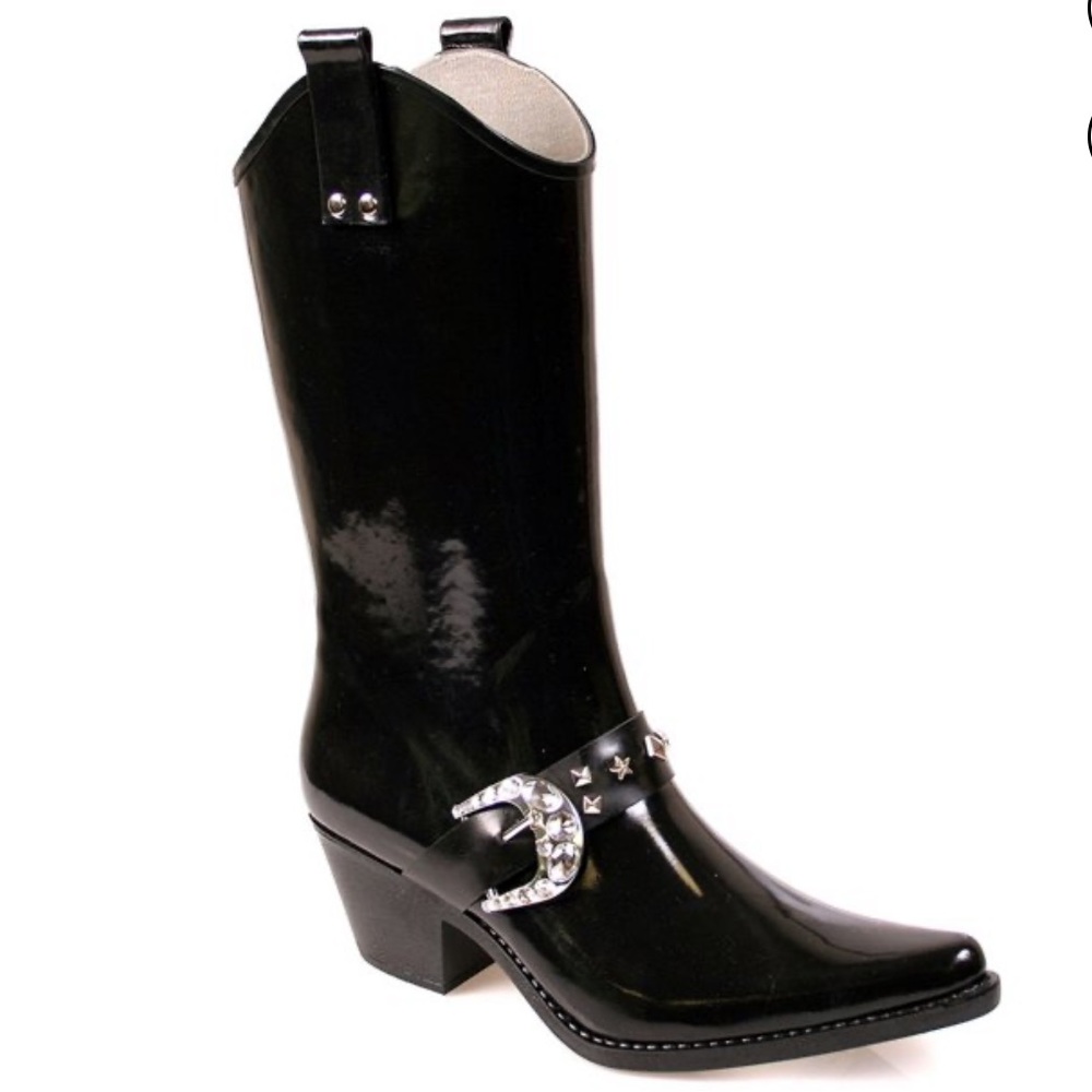 Nomad RODEO Rhinestone Cowboy Black Rain Boots size 8